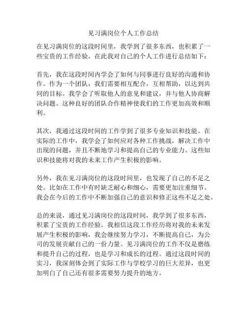 见习满岗位个人工作总结