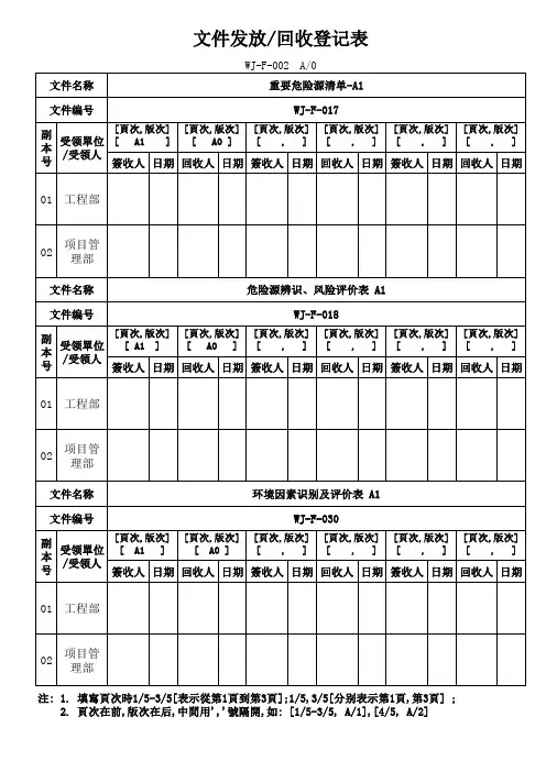 文件发放回收登记表