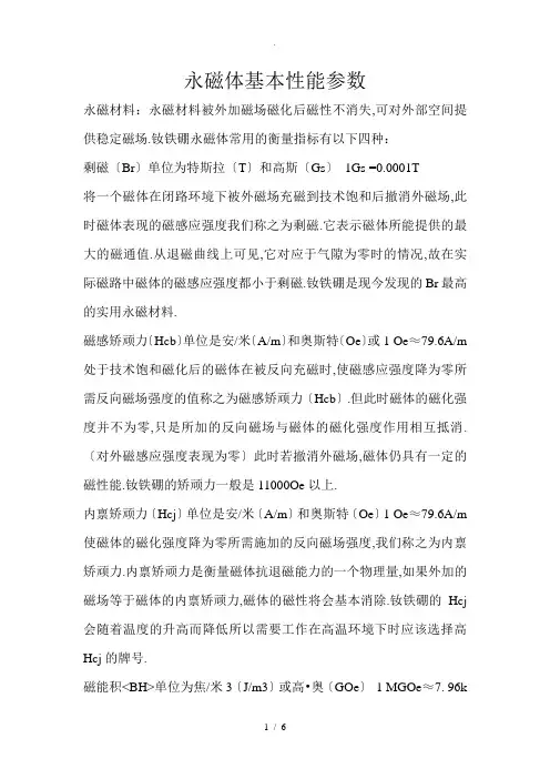 永磁体基本性能参数