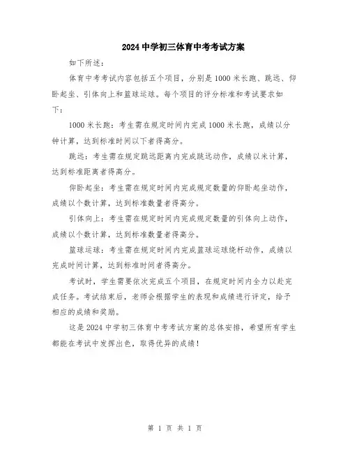 2024中学初三体育中考考试方案