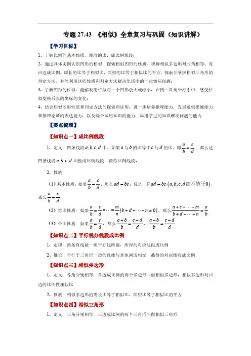 《相似》全章复习与巩固(知识讲解)九年级数学下册基础知识专项讲练(人教版)