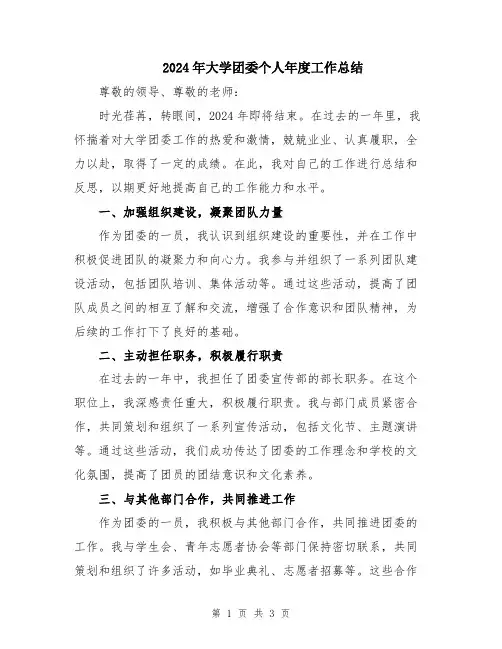 2024年大学团委个人年度工作总结