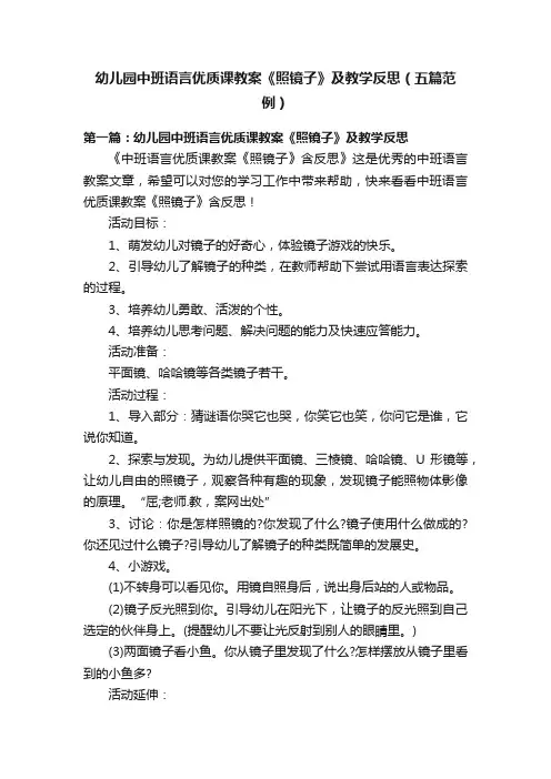 幼儿园中班语言优质课教案《照镜子》及教学反思（五篇范例）