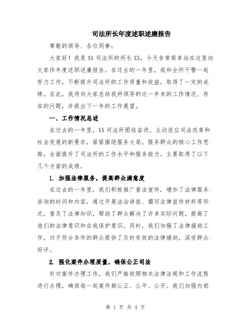 司法所长年度述职述廉报告