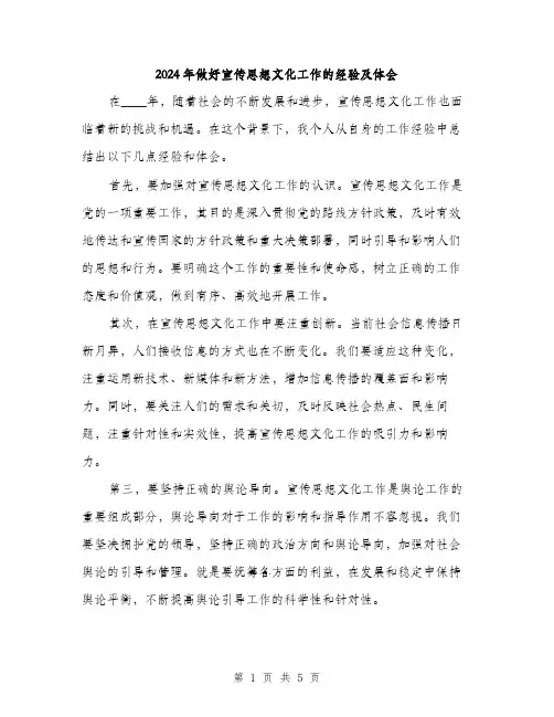 2024年做好宣传思想文化工作的经验及体会(2篇)
