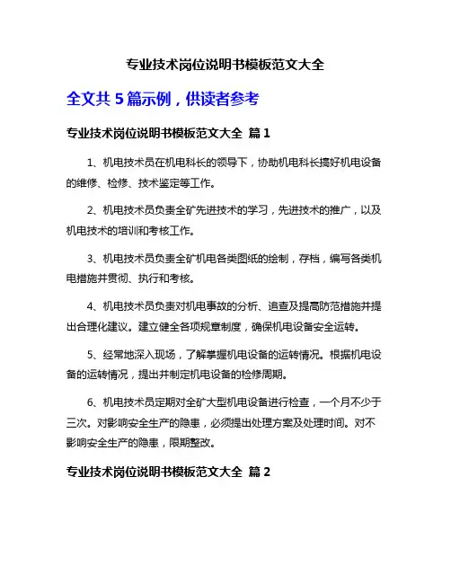 专业技术岗位说明书模板范文大全