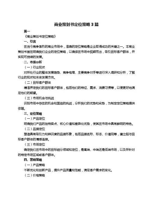 商业策划书定位策略3篇