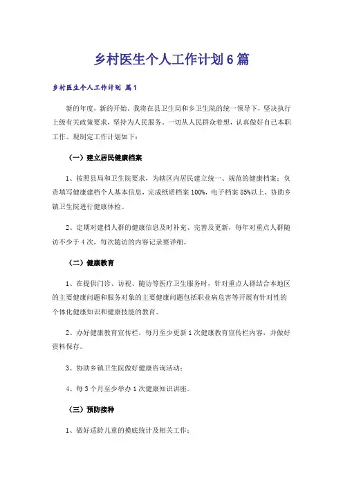 乡村医生个人工作计划6篇