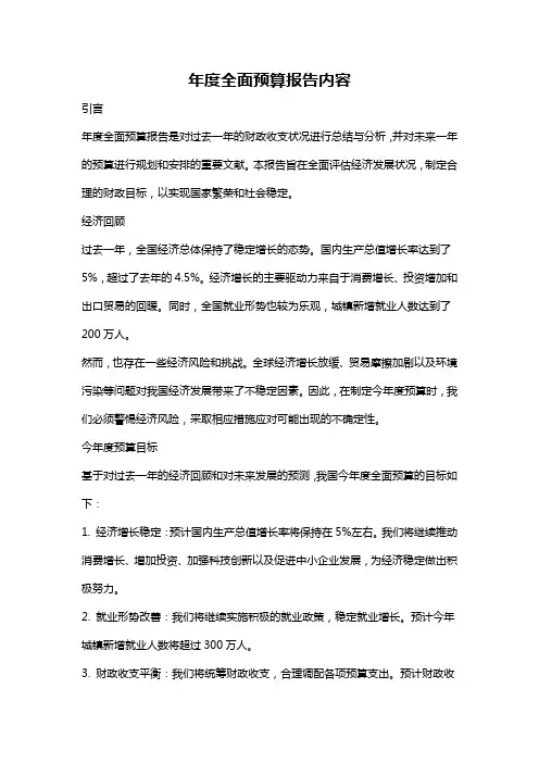年度全面预算报告内容