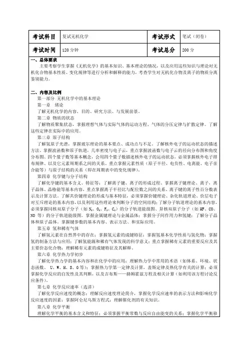 研究生复试无机化学大纲