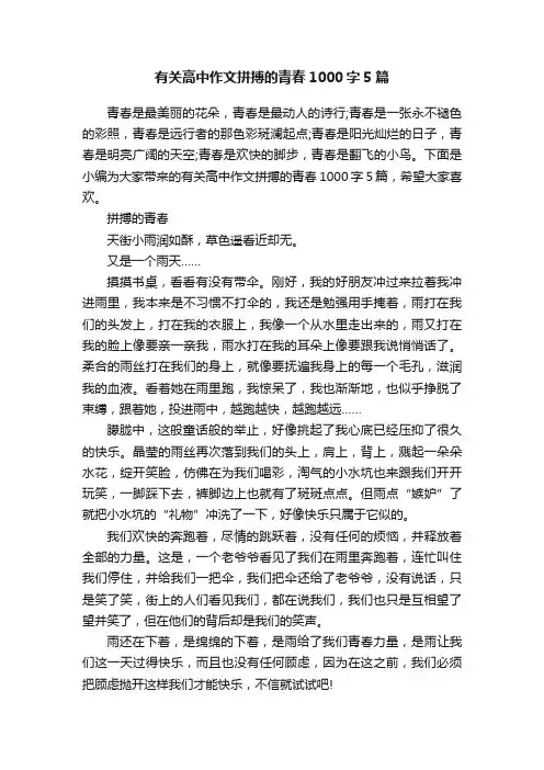 有关高中作文拼搏的青春1000字5篇