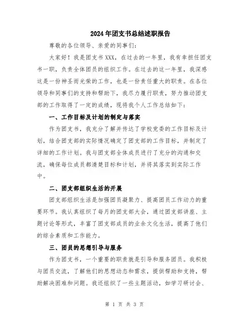 2024年团支书总结述职报告
