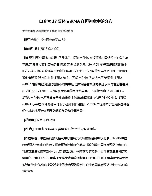白介素17受体mRNA在恒河猴中的分布
