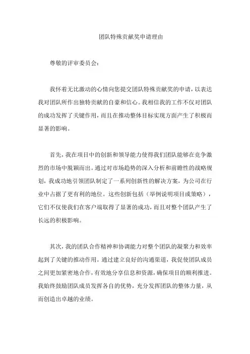 团队特殊贡献奖申请理由
