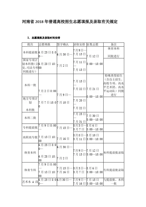河南省2018年普通高校招生志愿填报及录取有关规定