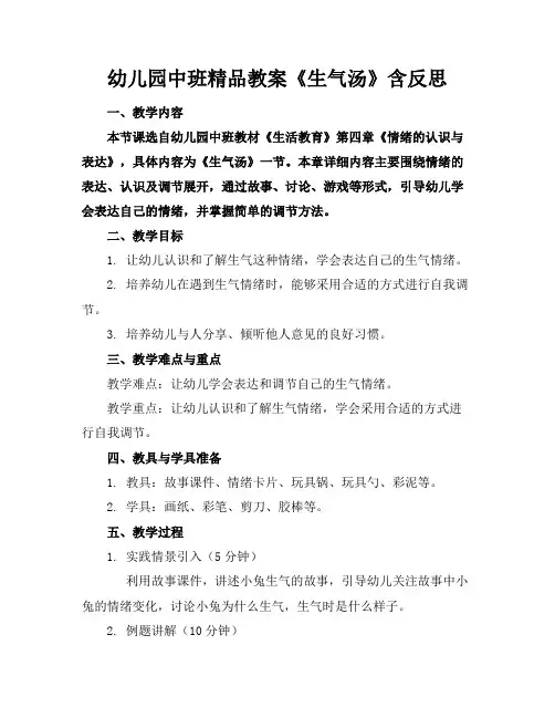 幼儿园中班精品教案《生气汤》含反思