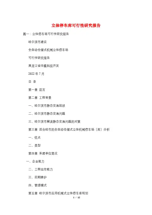 立体停车库可行性研究报告