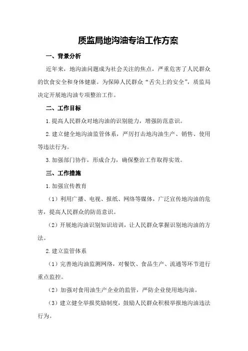 质监局地沟油专治工作方案