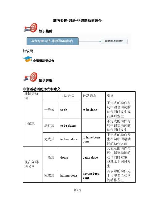 2021年全国高考英语人教新版词法专题：非谓语动词综合-(讲义教师版)