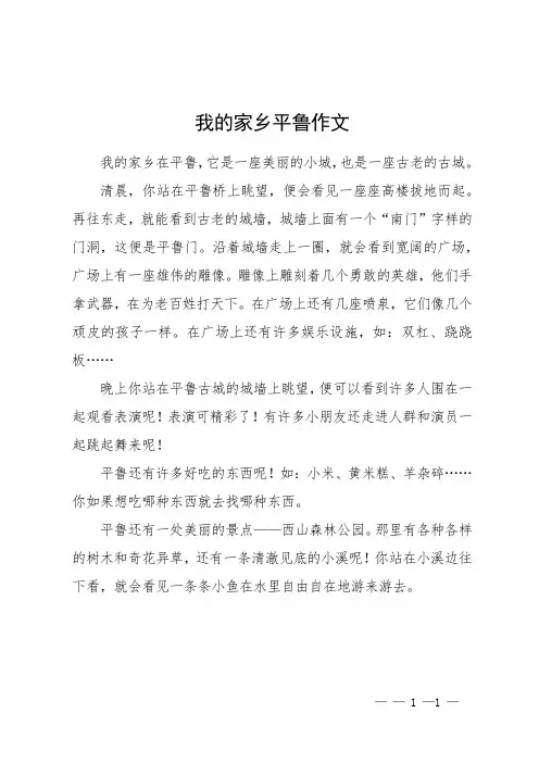 我的家乡平鲁作文