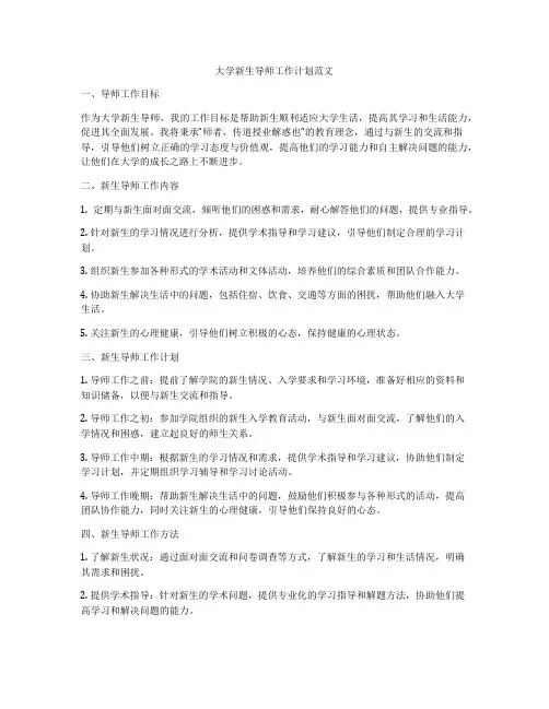 大学新生导师工作计划范文