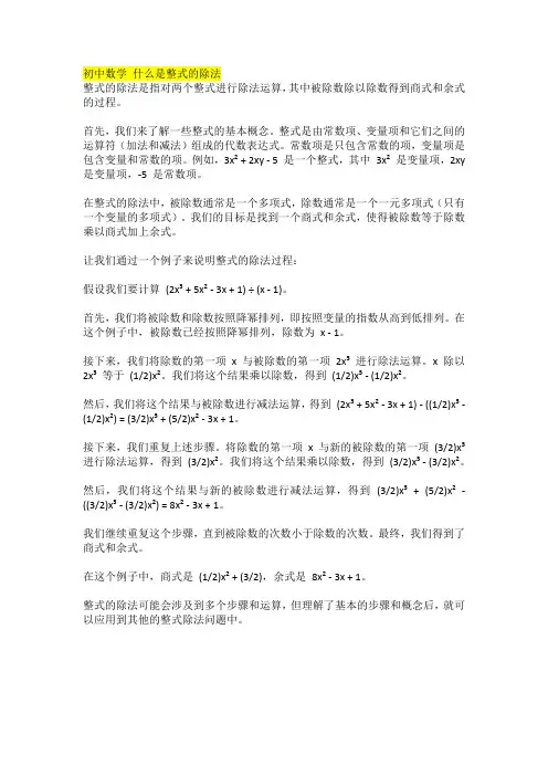 初中数学 什么是整式的除法