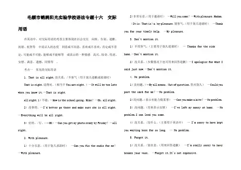 高考英语第一轮复习 (归纳拓展巩固提升)语法专题十六 交际用语(含解析)