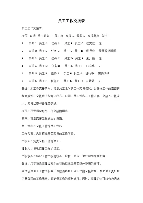 员工工作交接表
