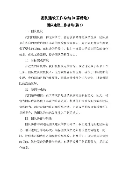 团队建设工作总结(3篇精选)