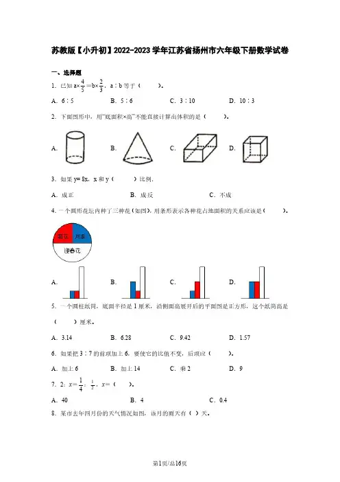 苏教版【小升初】2022-2023学年江苏省扬州市六年级下册数学试卷(含解析)
