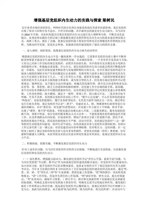 增强基层党组织内生动力的实践与探索 梁树民