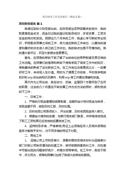 项目财务工作总结报告（精选5篇）