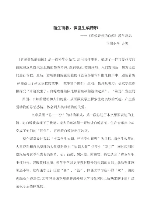 《喜爱音乐的白鲸》反思