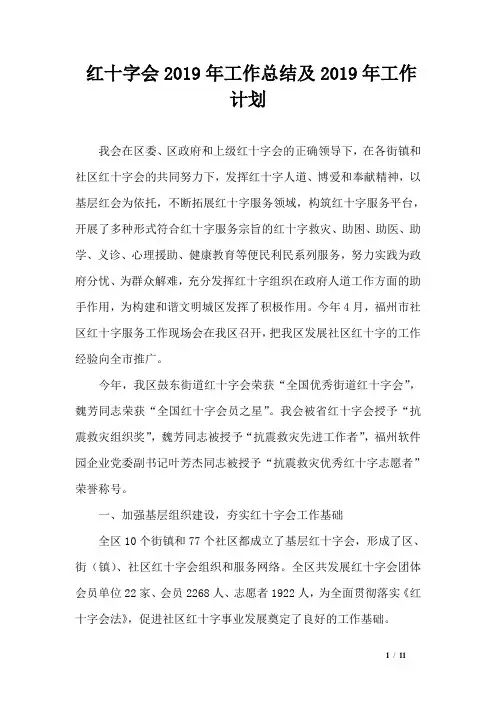 红十字会2019年工作总结及2019年工作计划