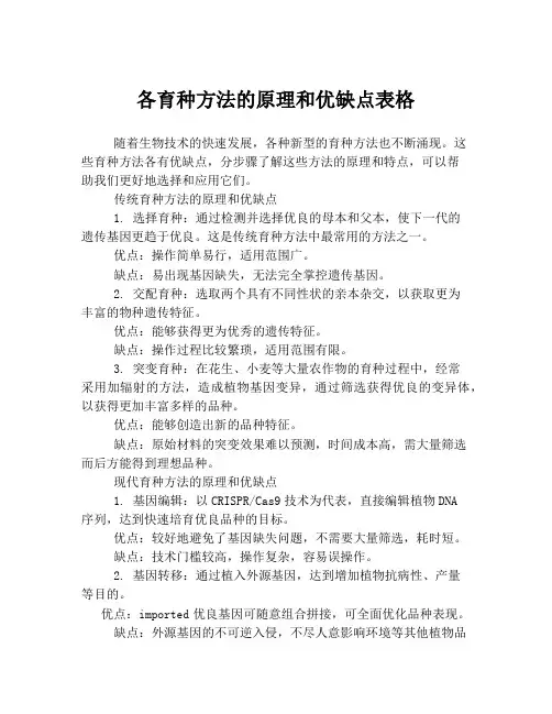 各育种方法的原理和优缺点表格