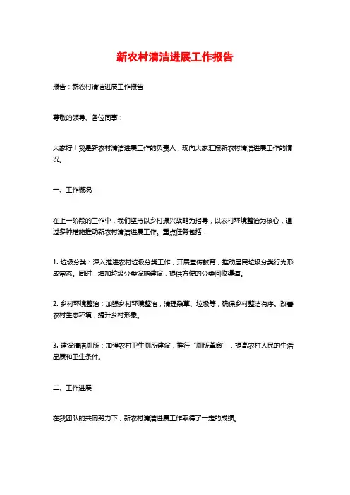 新农村清洁进展工作报告