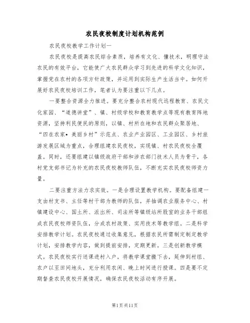 农民夜校制度计划机构范例(2篇)