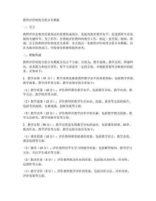 教师评价制度分值分布模板