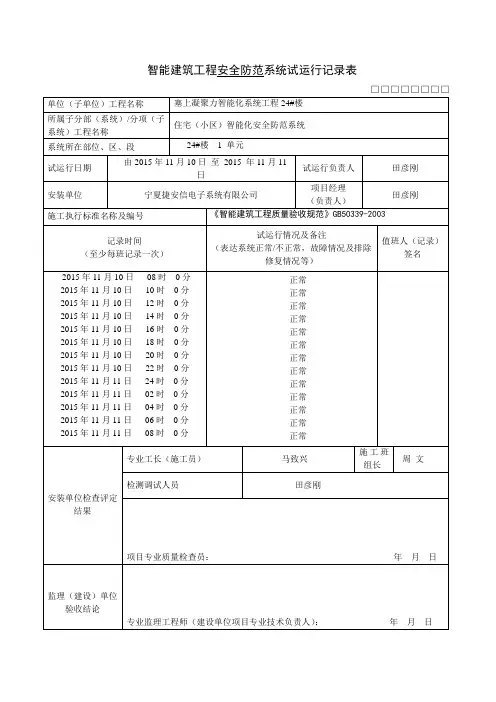 2.1  智能建筑工程安全防范 系统试运行记录表