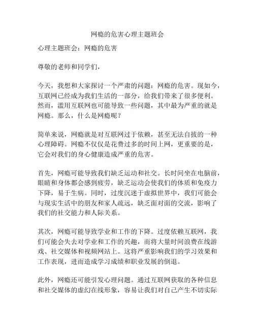 网瘾的危害心理主题班会