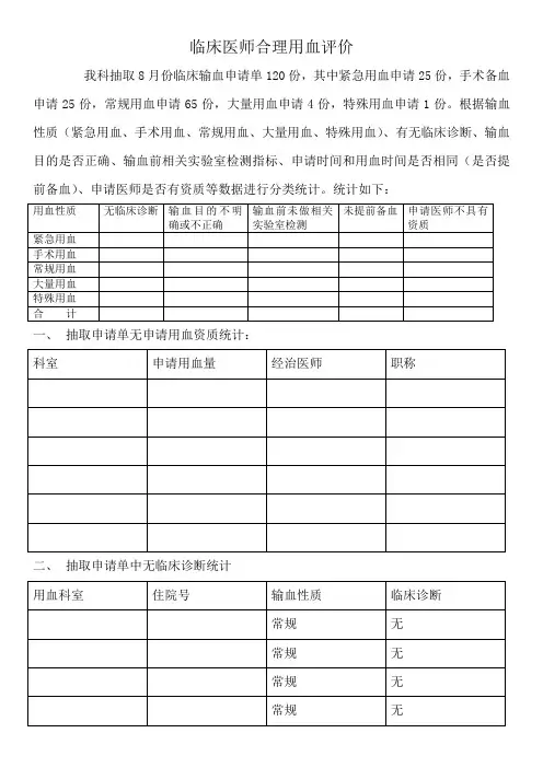 临床医师合理用血评价