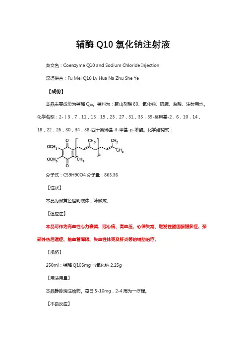辅酶Q10氯化钠注射液-详细说明书与重点