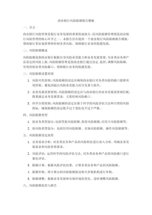 商业银行风险限额报告模板