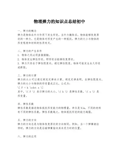 物理弹力的知识点总结初中