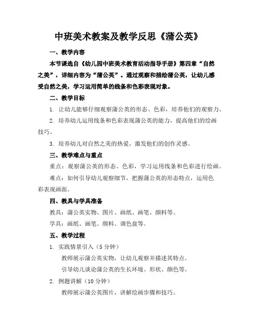 中班美术教案及教学反思《蒲公英》