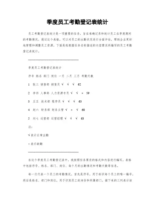 季度员工考勤登记表统计