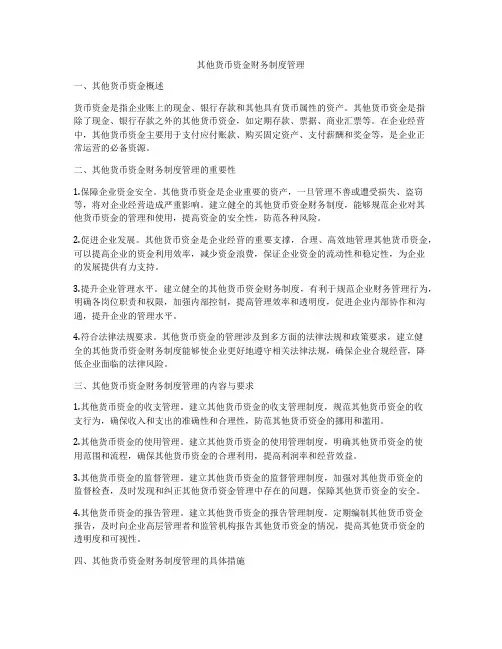 其他货币资金财务制度管理