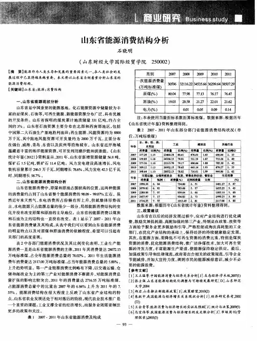 山东省能源消费结构分析