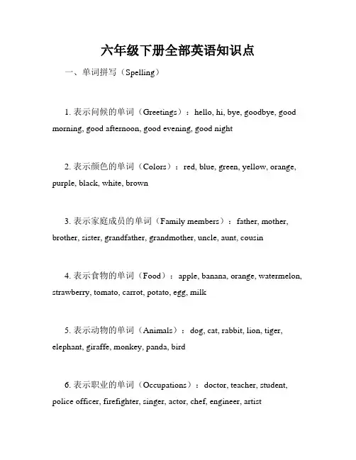 六年级下册全部英语知识点