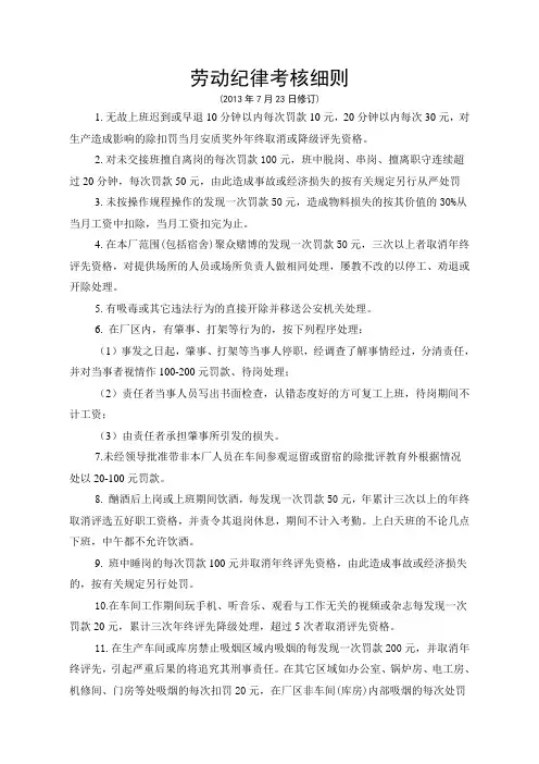 劳动纪律考核细则